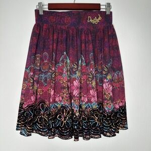 Desigual Rainbow Mini Skirt Womens Small Graffiti Floral Butterfly Art to Wear